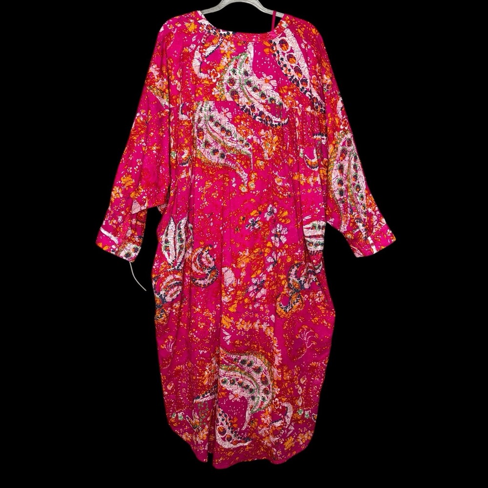 Cleobella Rohita Kaftan Dress‎ Pink Midi Shift Floral Cotton Size L NO BELT Pink - Picture 3 of 12